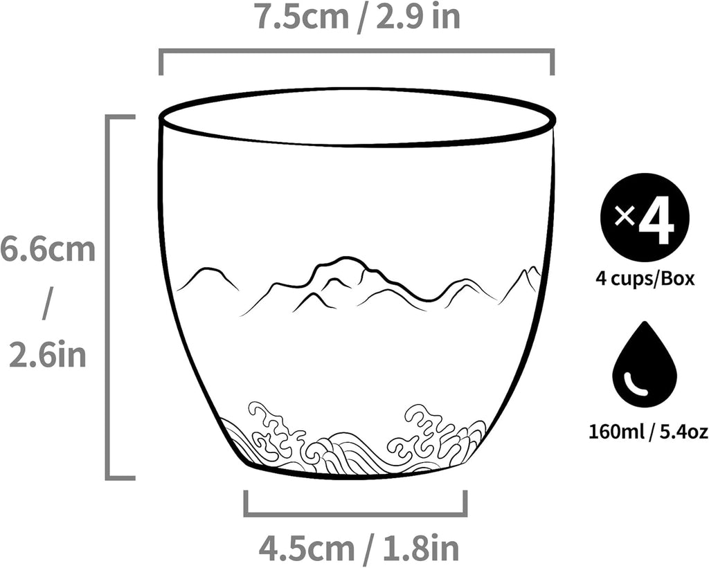 TEANAGOO Tasses à Thé Japonaises, 6.3 oz/180ml, Céladon Bleu, 4 Pièces/Boîte, Sans Anse, Céramique, Pour Thé Japonais et Asiatique, Soldes du Nouvel An, Idées Cadeaux Incontournables