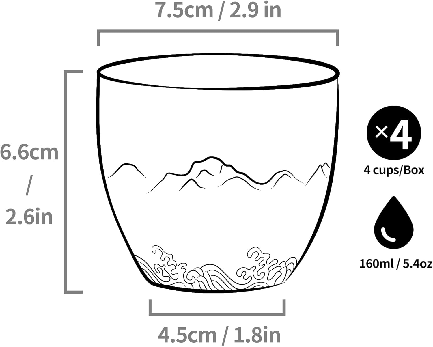 TEANAGOO Tasses à Thé Japonaises, 6.3 oz/180ml, Céladon Bleu, 4 Pièces/Boîte, Sans Anse, Céramique, Pour Thé Japonais et Asiatique, Soldes du Nouvel An, Idées Cadeaux Incontournables