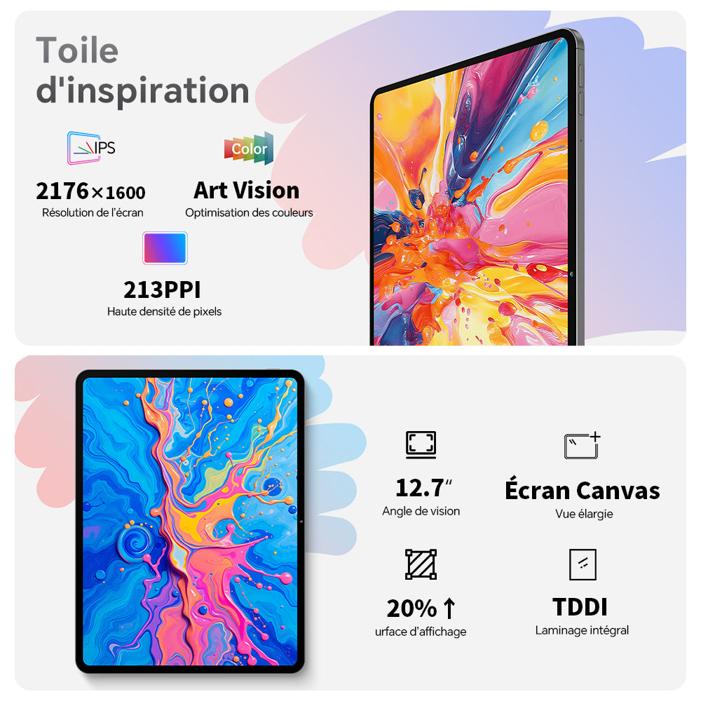 TECLAST ArtPad Pro Tablette 12,7 pouces 2K Helio G99 20 Go mémoire vive 256 Go stockage Double SIM 4G LTE Wi-Fi 5G Android 15 avec stylet Édition 2025