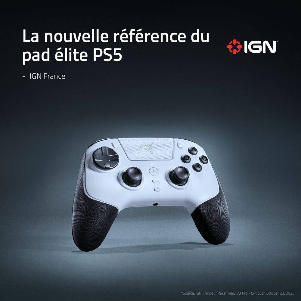 Razer Raiju V3 Pro Manette eSport sans fil - PS5 & PC - Blanc