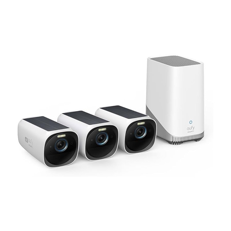 eufy Security S330 eufyCam 3 Kit de caméra de sécurité extérieure sans fil, caméra 4K avec panneau solaire intégré, Forever Power, reconnaissance faciale AI, stockage local extensible jusqu'à 16 To