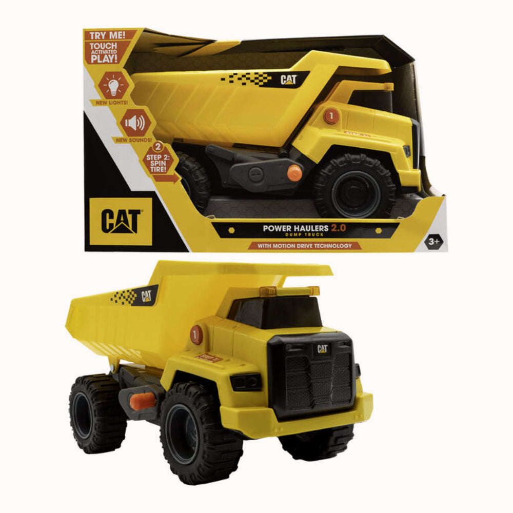 CAT POwer Haulers 2.0 Camion benne en plastique avec sons, lumières et détecteur mouvement - 30 cm