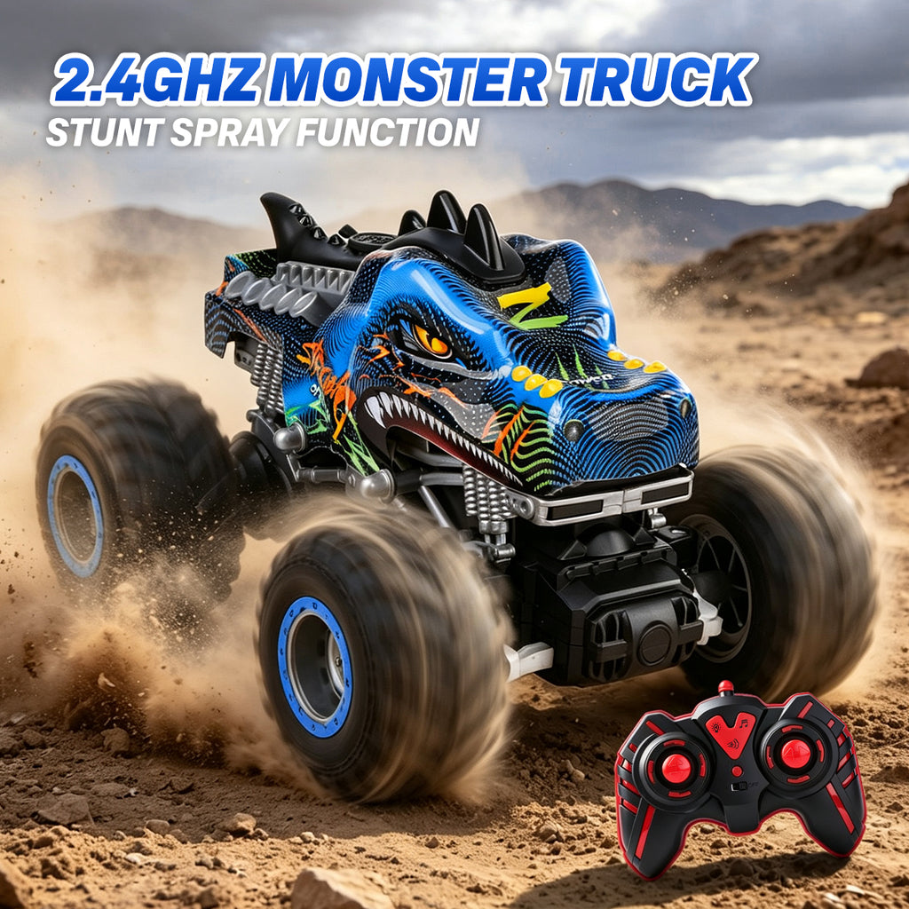 Crocodile RC Car, 2.4GHz Monster Truck Toy with Lights & Spray, Kids Birthday Gift for Ages 3-8, All-Terrain Remote Control Vehicle, Toddler Toy for Boys & Girls Over 3 Years Old