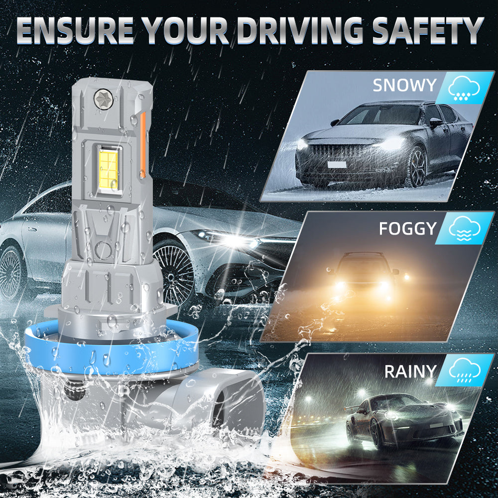 Roadsun H11/H9/H8 ampoule de phare avant LED, luminosité améliorée de 800%, ampoule antibrouillard LED H11, remplacement 1:1 adapté aux voitures/camions/SUV, installation rapide en 3 minutes