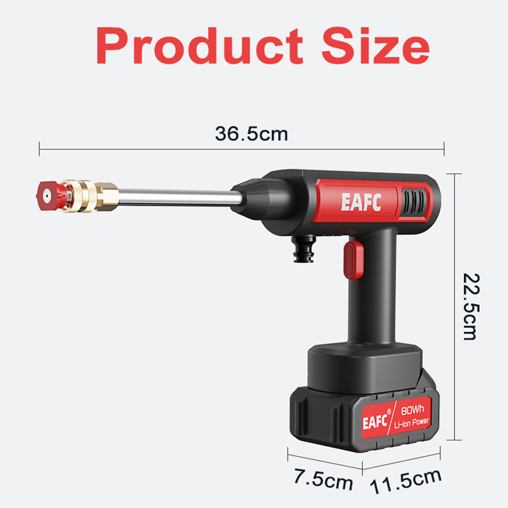 EAFC Nettoyeur haute pression sans fil portable, pistolet à eau électrique à batterie extra-grande capacité avec pulvérisateur de mousse