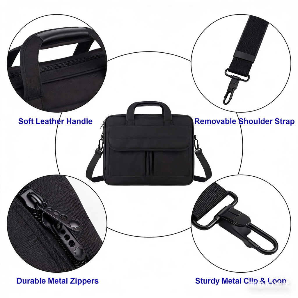 Grande sacoche pour ordinateur portable 15,6 po, Sacoche besace d'affaires imperméable haut de gamme pour homme à bandoulière pour voyage, enseignants, université et travail - Noir