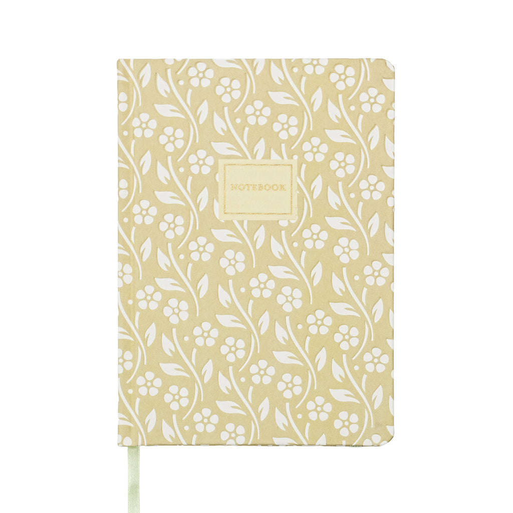 Jubiluu Carnet ligné A5 à couverture rigide en tissu floral - 96 feuilles (papier offset 100 g), marque-page et bande élastique - Journal ligné crème classique pour écriture, école