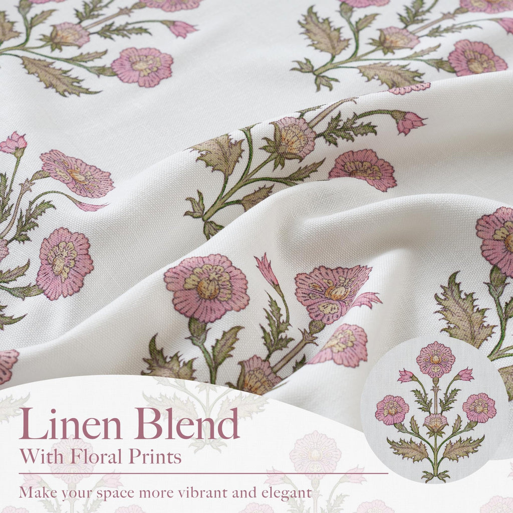 PONY DANCE Rideaux en Lin Floral Imprimé Motif Rose pour Chambre de Fille Chambre Bébé, Bohème Style Maison de Campagne Rideaux de Fenêtre Transparents Aesthétique Filtrant la Lumière