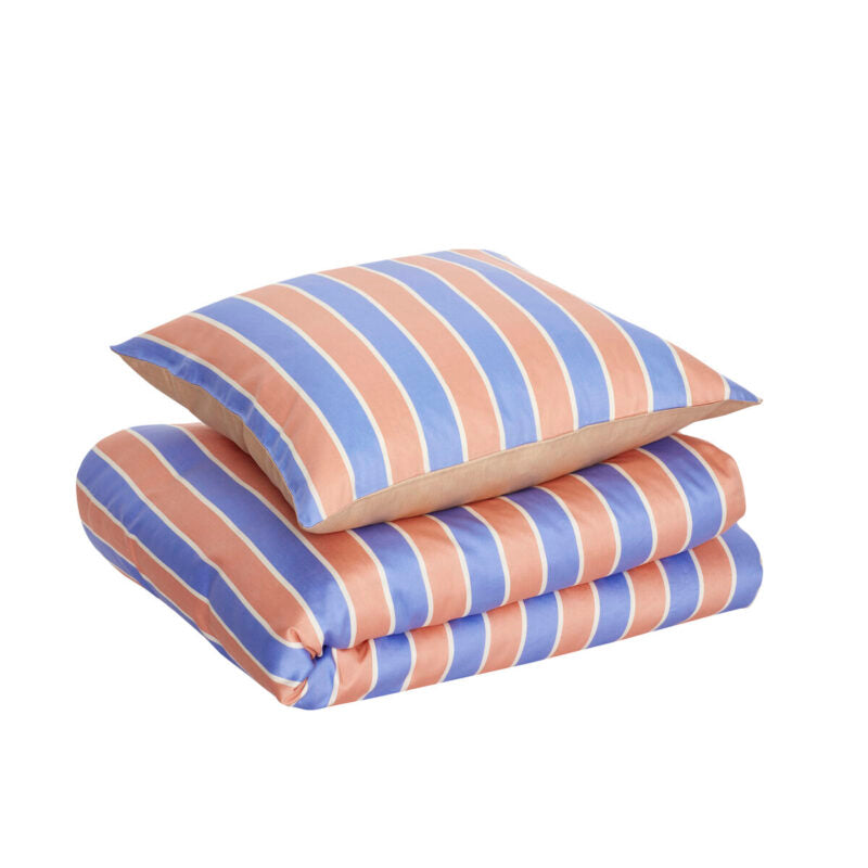Hübsch Solace Parure de lit simple bleu/orange - taie d'oreiller 60 x 63 cm + housse de couette 140 x 200 cm