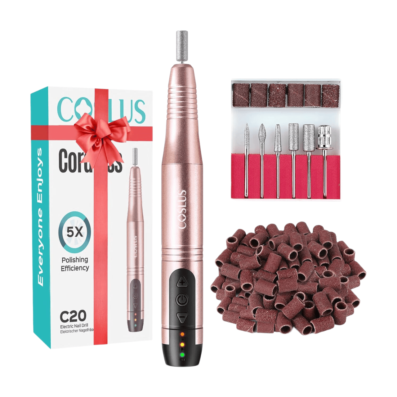 COSLUS Ponceuse à ongles sans fil Lime électrique Professionnelle pour ongles acryliques gel poudre de trempage Kit portable manucure pédicure Rechargeable Léger Or
