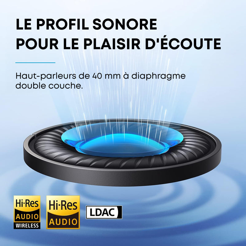 soundcore par Anker Space One Pro Casque sans fil, réduction active adaptative du bruit, 6 microphones, conception pliable, autonomie 60 h, sans perte, charge rapide, audio sans fil haute résolution LDAC