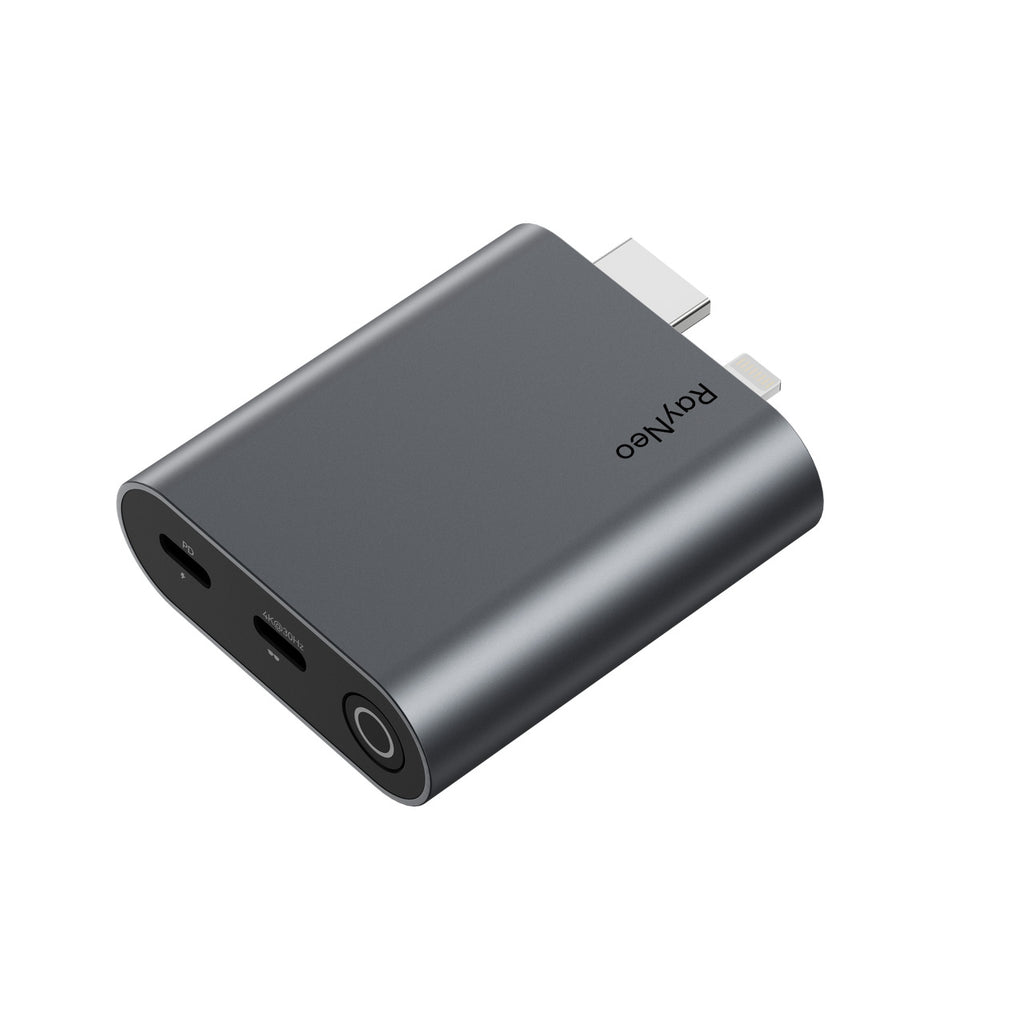RayNeo Adaptateur HDMI pour iPhone 14 et appareils Lightning/HDMI antérieurs, batterie intégrée, prend en charge la charge et la lecture, vidéo 1080P120Hz et 4K30Hz, compatible avec lunettes Air 3s/Air 2s/Air 2 XR