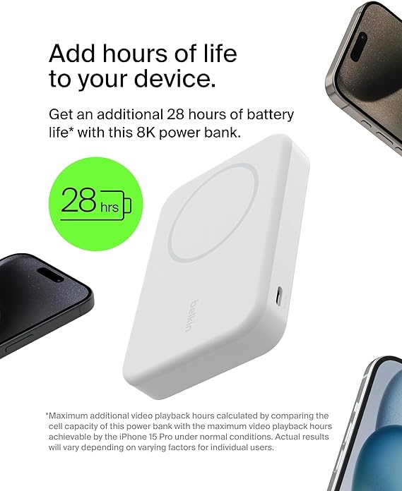Belkin Batterie externe magnétique BoostCharge Pro, compatible Qi2, 8K, blanc
