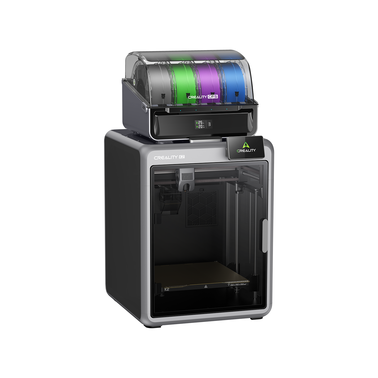 Creality K2 Combo Imprimante 3D multicolore CFS, vitesse max 600 mm/s avec nivellement automatique intelligent & caméra AI - Volume d'impression 260 x 260 x 260 mm