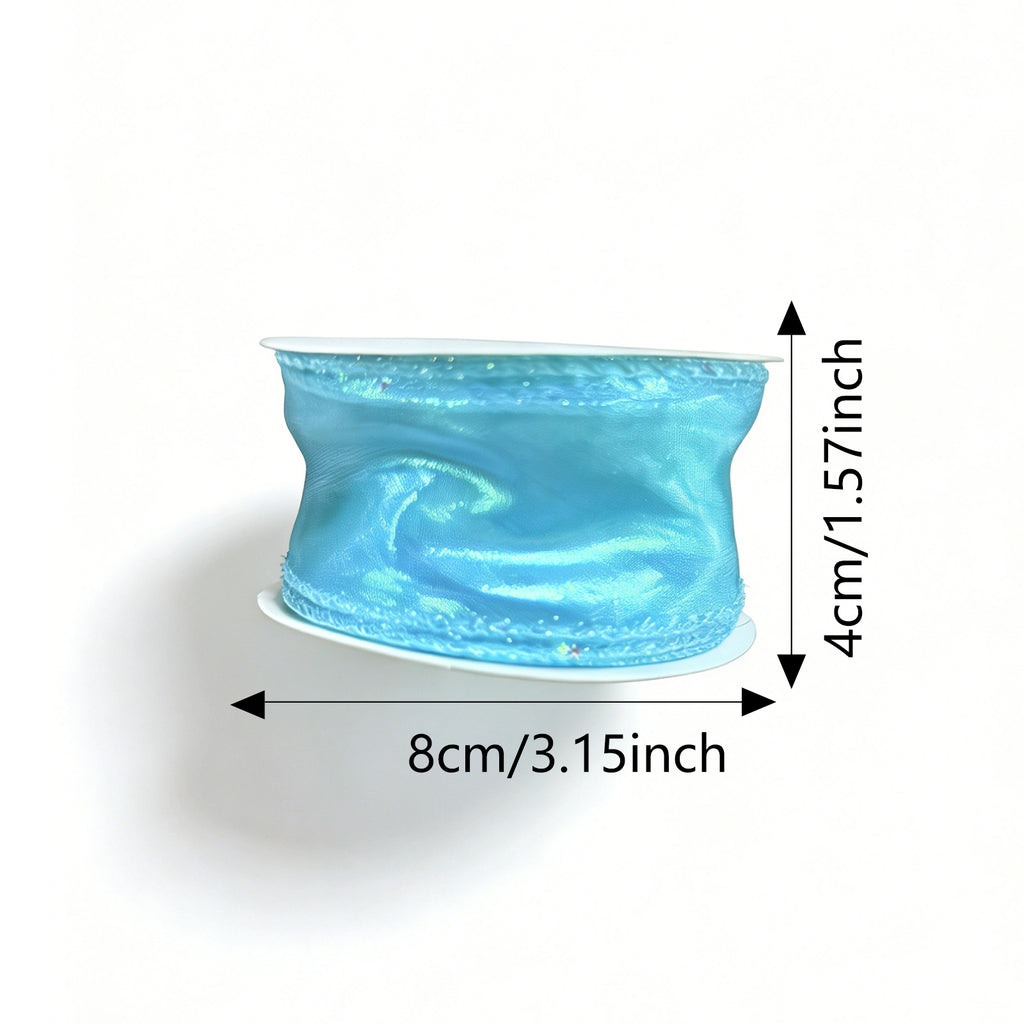 JU7CER Lot de 2 rubans irisés à queue de poisson 4,5 cm x 9 m ruban transparent à nœud motif ondulé ruban en soie de couleur unie matériau d'emballage floral