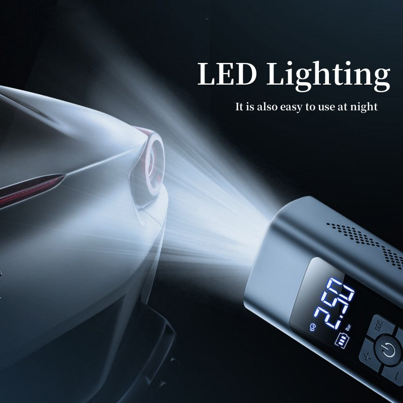 HELLO LEIBOO Pompe à air 6000 mAh double alimentation avec écran numérique, Mini portable avec lampe LED, pour gonfler pneus de voiture, moto et vélo, et ballons
