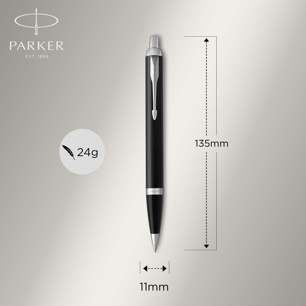Parker IM stylo bille | laque noire avec attributs chromés| pointe moyenne| encre bleu | coffret cadeau