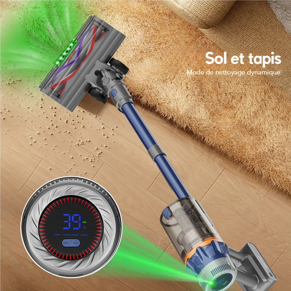 COTIAR S25 aspirateur à main sans fil, 650 W, 60 kPa, forte puissance d’aspiration, autonomie 70 min, batterie amovible, bleu