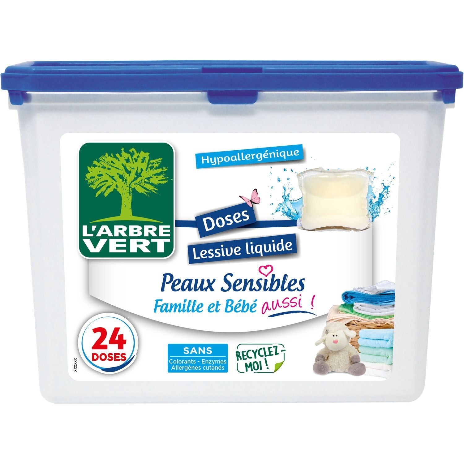 L'Arbre Vert Capsules de Lessive Liquide, Peaux Sensibles, À Base de Plantes Concentrées, 24 Capsules