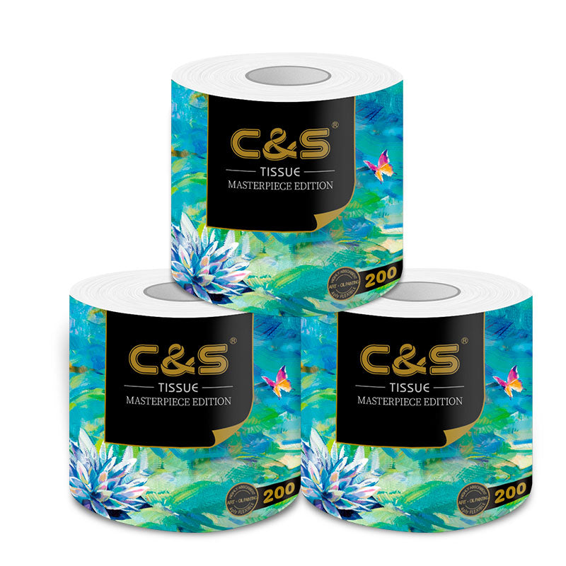 C&S Papier toilette 4 plis, motif peinture à l'huile, 200 g, doux et résistant - 10 rouleaux