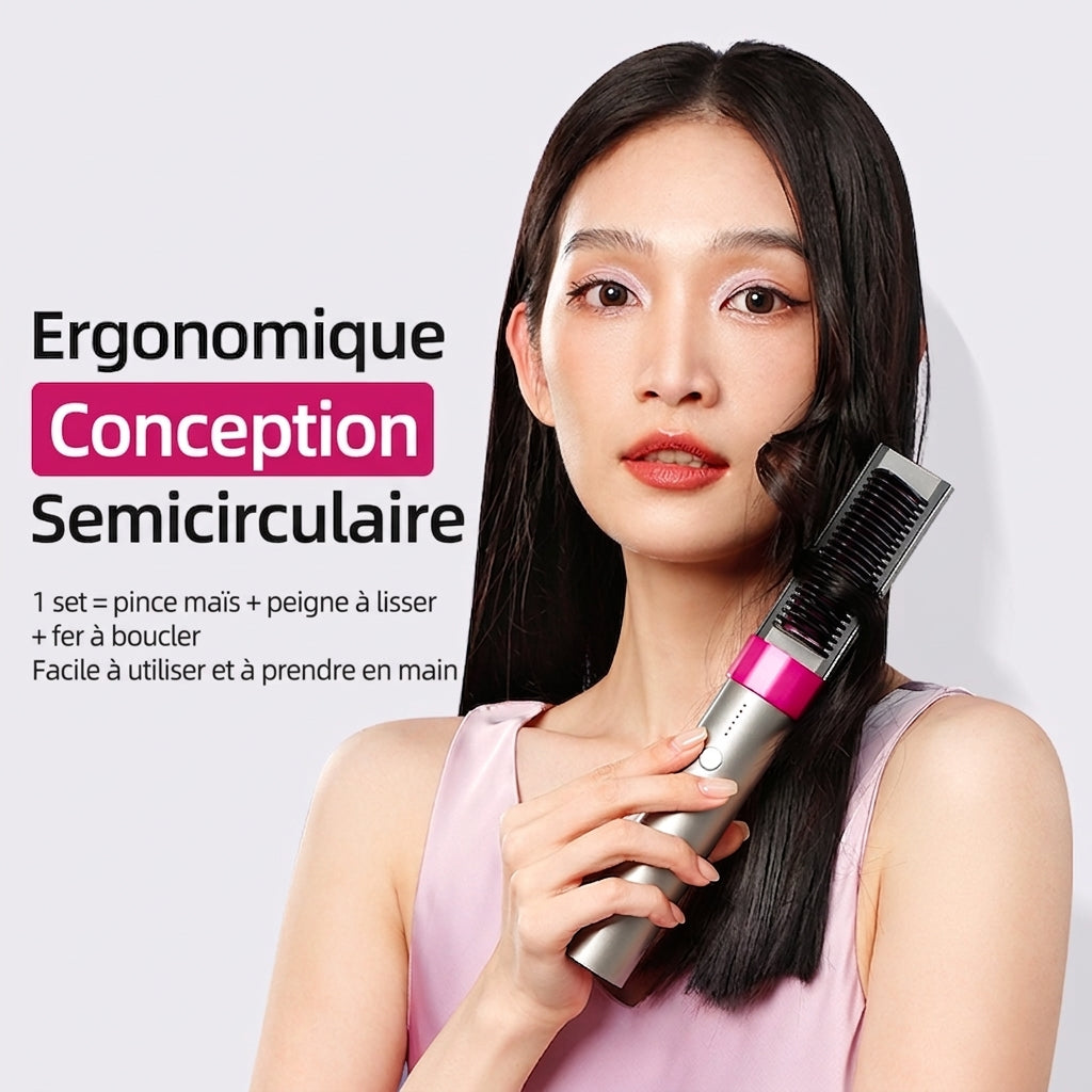 K·SKIN KD382 Brosse lissante/Lisseur, Soin des cheveux aux ions négatifs + Chauffage rapide PTC, 6 réglages de température 130-200℃, Conception de batterie au lithium sans fil