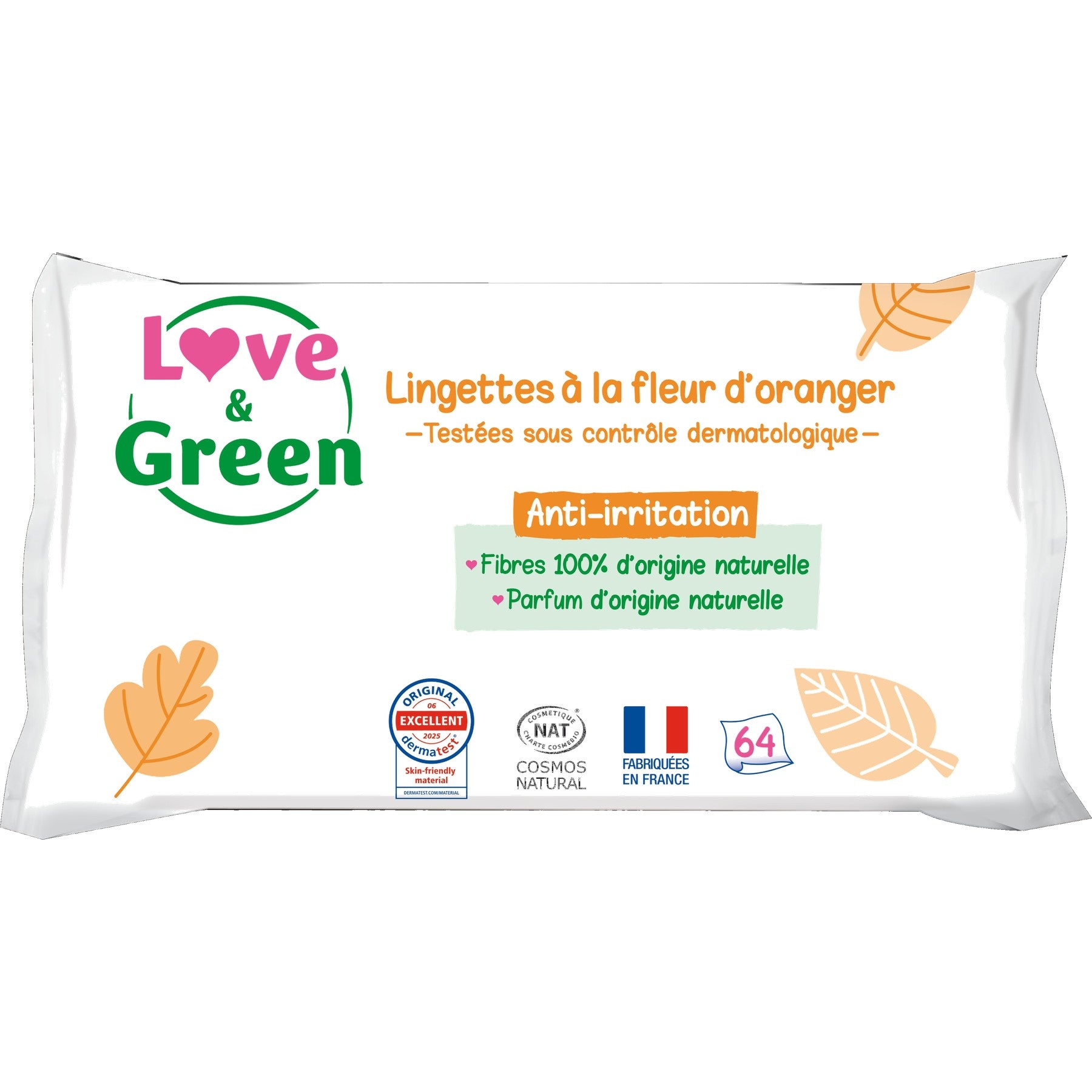 LOVE & GREEN Lingettes écologiques parfumées à la Fleur d'Oranger - fibres 100% d'origine naturelle - 896 lingettes