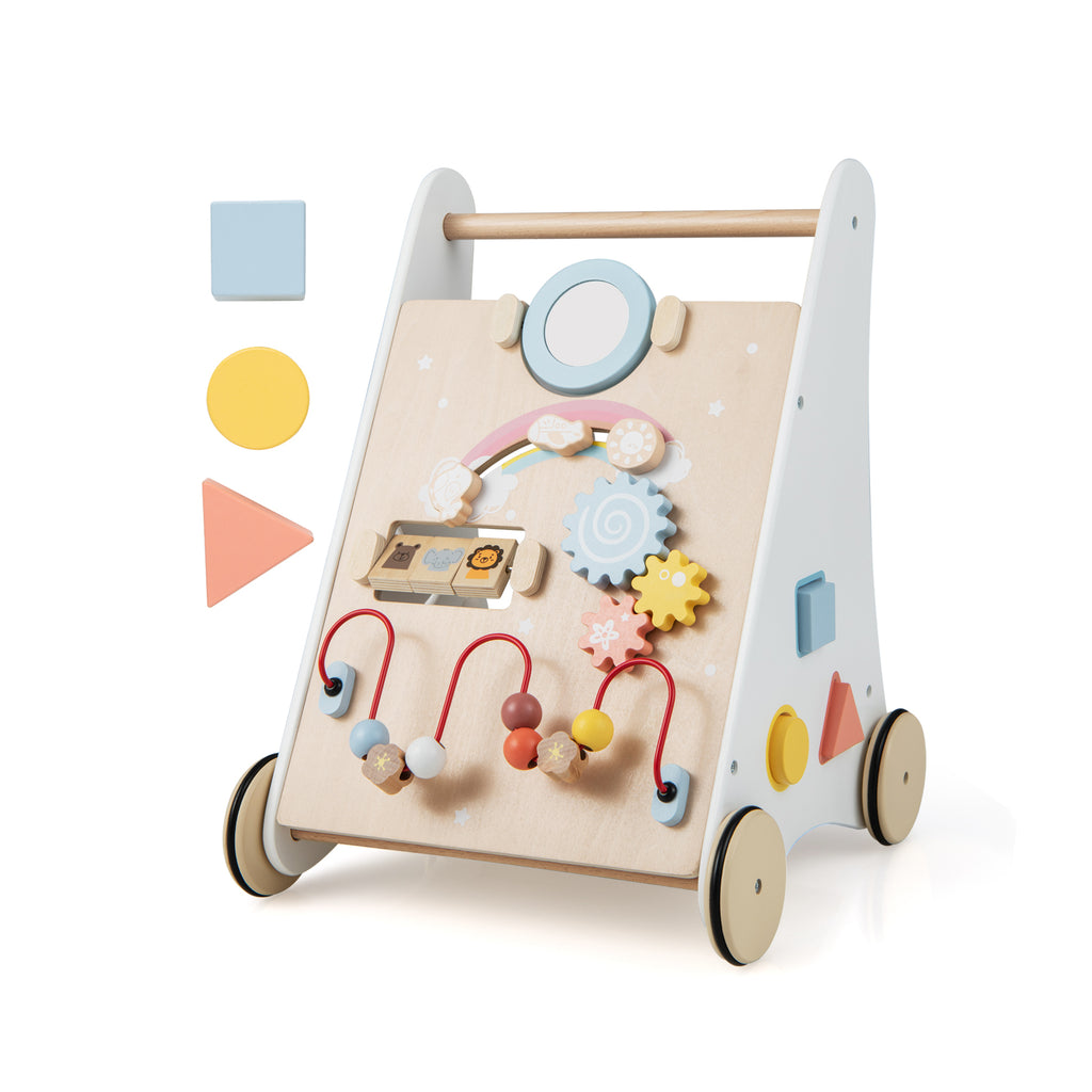 Costway Trotteur bébé en bois avec centre d'activités multiples pour plus de 1 an - Blanc