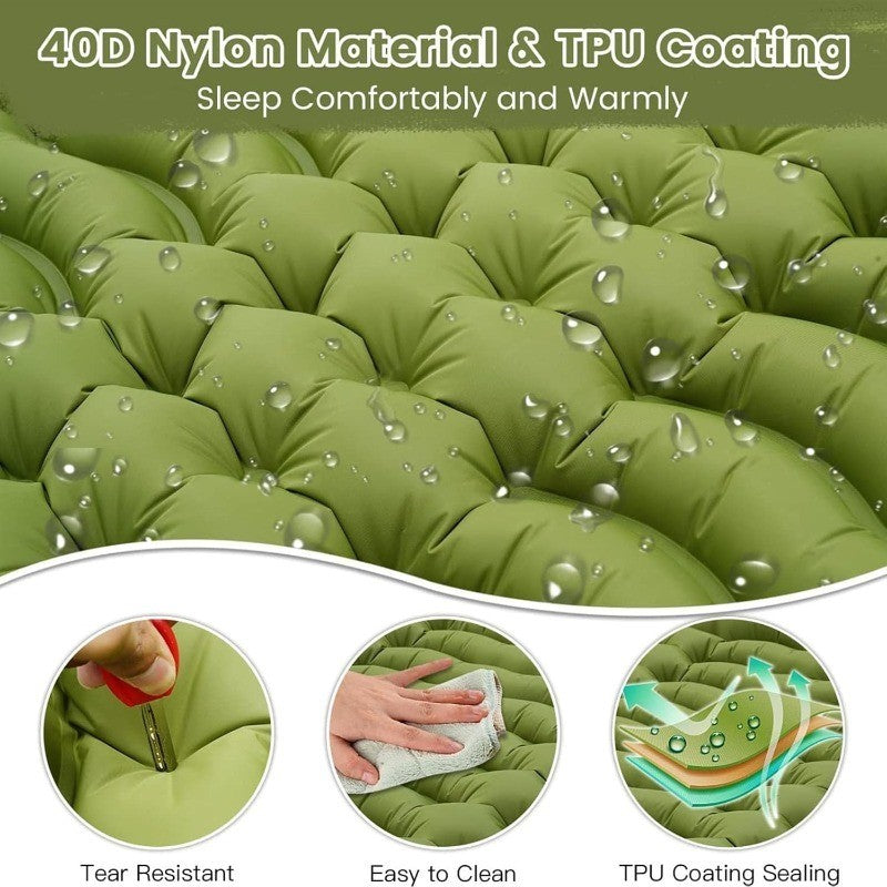 VXOYO Tente de couchage double de camping 200 x 160 cm tapis gonflable ultra-léger avec oreiller intégré et pompe à pied, dimensions emballé 29 x 16 x 16 cm, poids 1,7 kg, vert double