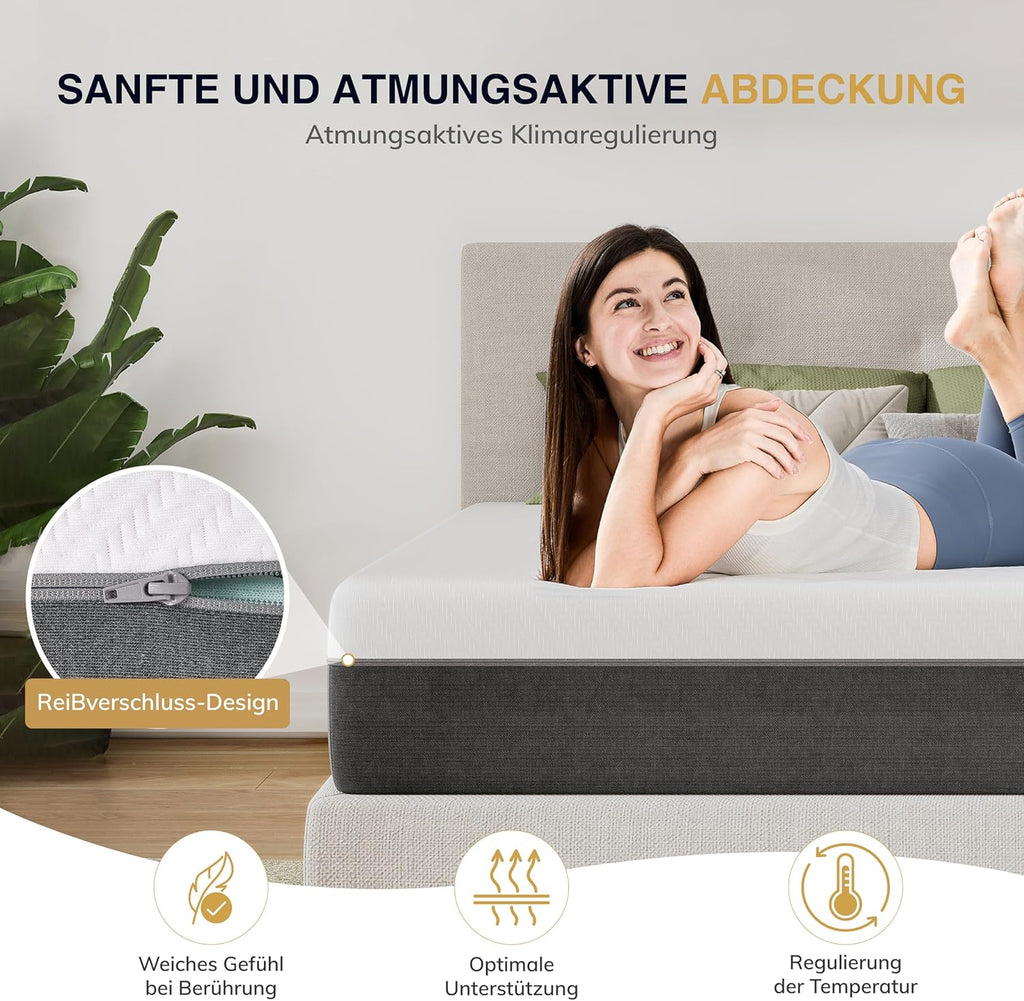 EGO HOME Matelas 180 x 200 cm, Matelas en mousse froide H3 de 20 cm d'épaisseur avec mousse froide à 3 couches et utilisable des deux côtés, Soulagement de la pression