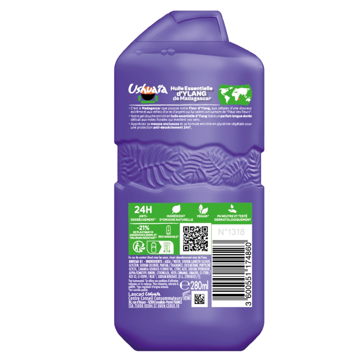USHUAIA Gel Douche Parfumé Ylang de Madagascar 280 ml