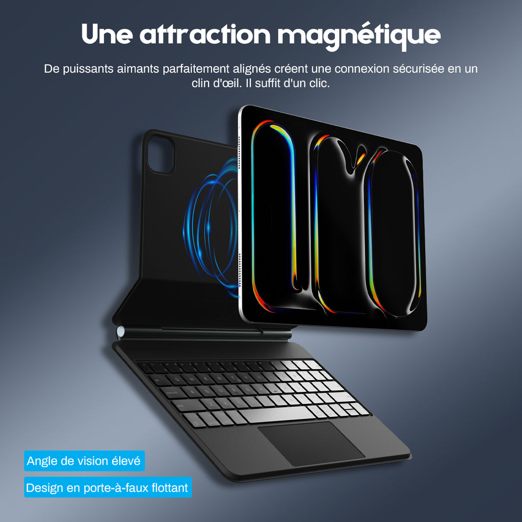 Rexsun Étui Clavier Pour Tablette Design Flottant Magnétique, Housse De Protection Détachable, Pavé Tactile De Précision Pour iPad Pro 11"/Air 10,9"/11", Modèle P11-1 Noir