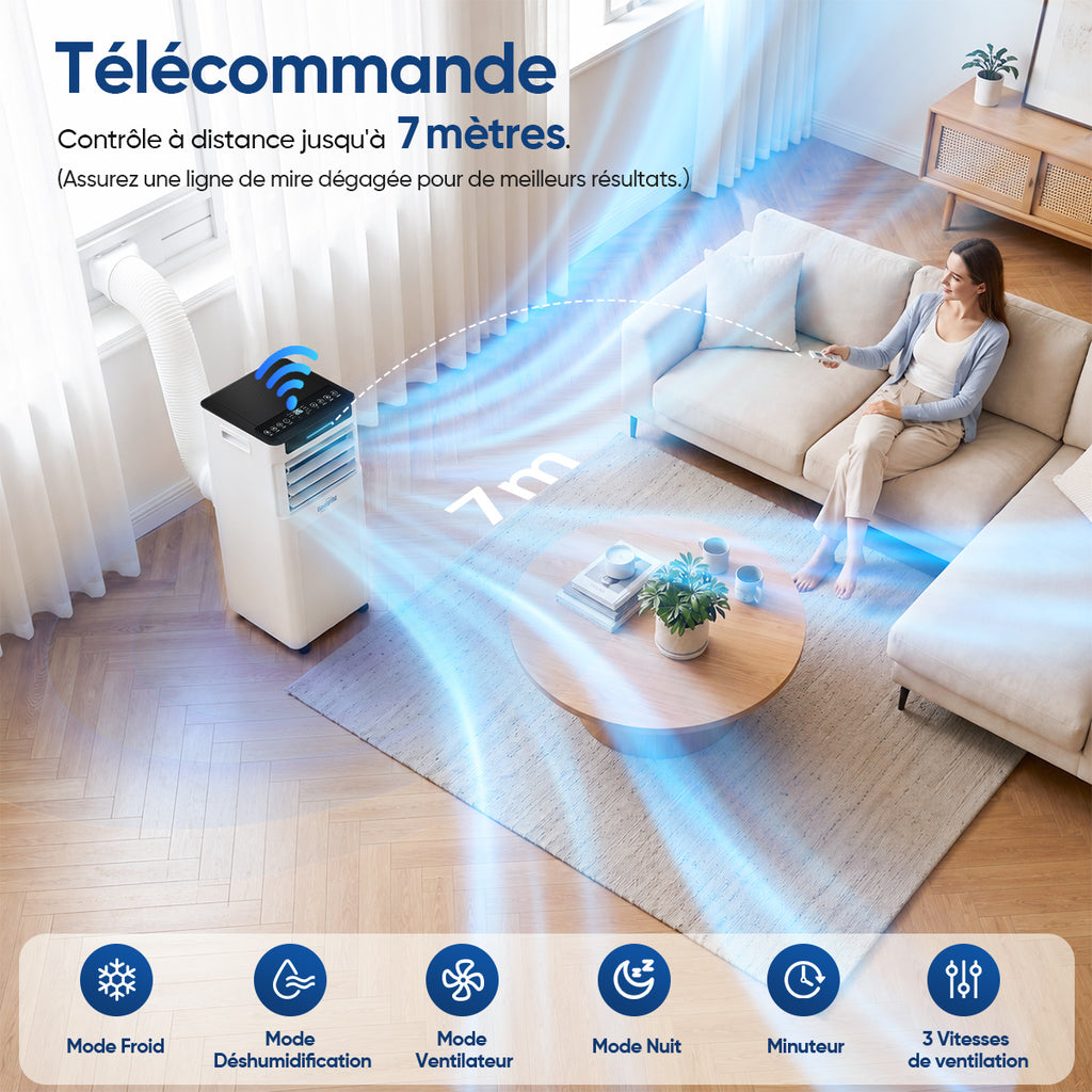 Humhold 9000 BTU climatiseur portable, unité de climatisation 3 en 1 de 2,6 kW pour pièces jusqu'à 30 m², avec modes refroidissement, déshumidification et ventilation