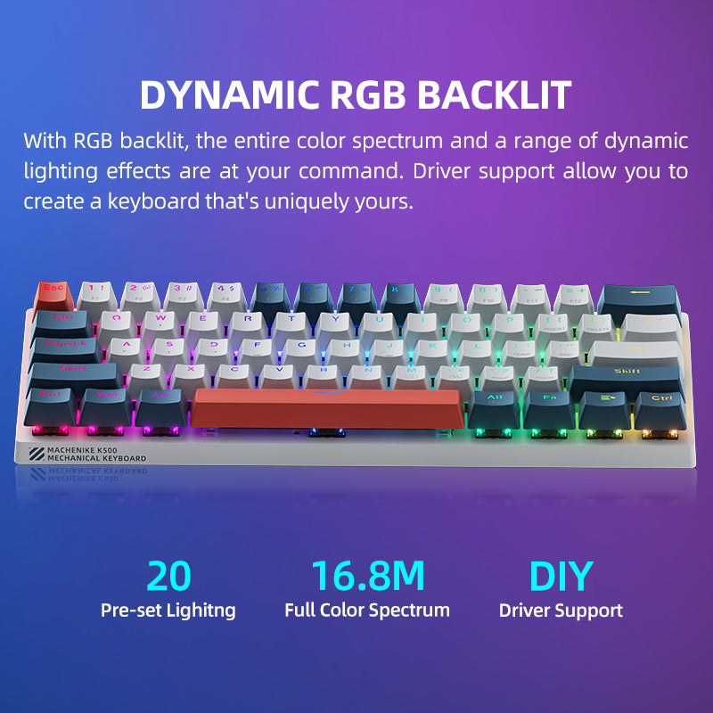 MACHENIKE K500-B61 Clavier mécanique filaire 60 % avec switchs rouges et éclairage RGB - Disposition QWERTY US