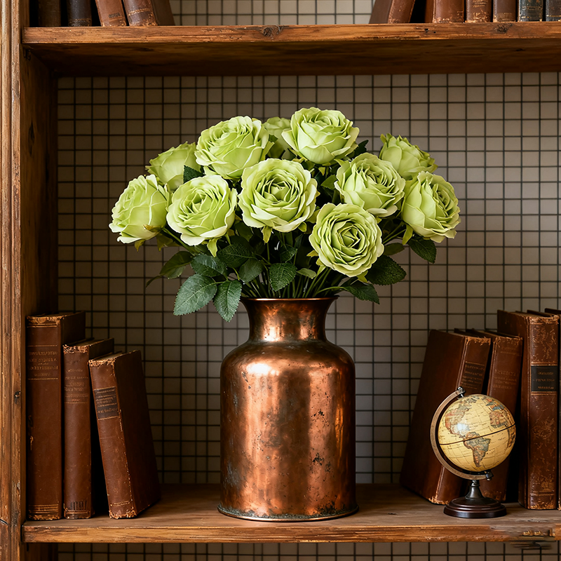1 Pièce 18,89 in / 48 cm Bouquet de Fleurs de Roses Artificielles en Soie pour Maison Bureau Fêtes Mariée et Décoration de Mariage (Vert)