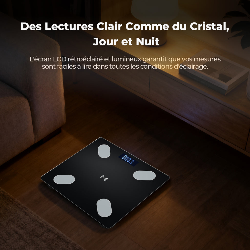 Sparoma ADL-26Black pèse-personne impédancemètre numérique noir – balance connectée Bluetooth avec suivi par application, gestion de santé multi-utilisateur, alimenté par 2 piles AAA (piles non incluses), capacité 180 kg/400 lb