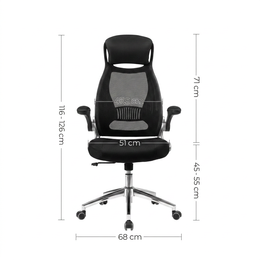 JOYFURNOS Chaise de bureau, chaise de secrétariat, fauteuil de direction, fauteuil pivotant avec appui-tête, accoudoirs rabattables, fonction basculante, noir