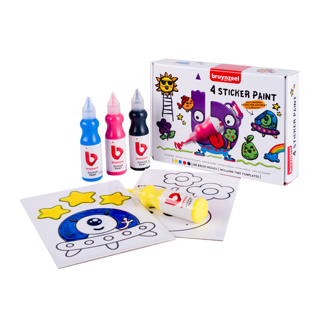 Bruynzeel Set de Peinture pour Autocollants - 4 couleurs à mélanger + 2 modèles - Crée et réutilise tes propres autocollants