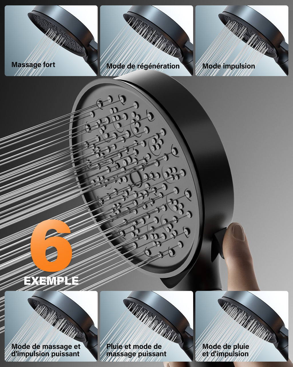 Cobbe pommeau de douche économe en eau optimisé pour l'eau dure avec filtration à 20 étapes, 6 modes de jet haute pression, filtre anticalcaire (noir)