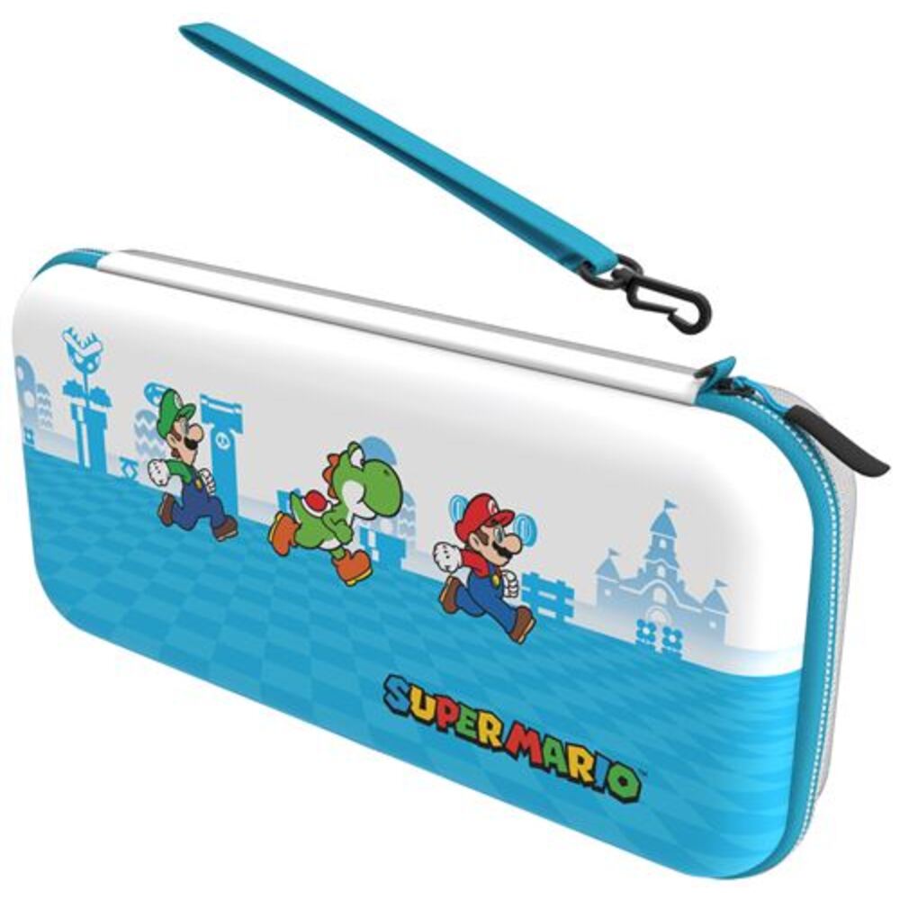 PDP Étui Rigide Travel Case Mario Nintendo Switch, Switch Lite et OLED - Plateau Amovible - Design Élégant - Licence Officielle Super Mario - Motif Escape - Bleu et blanc