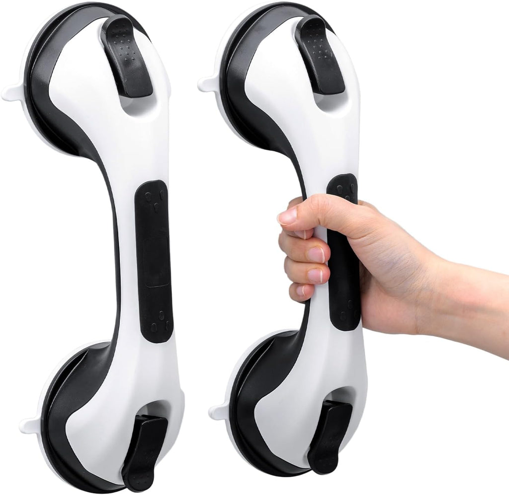 TAILI Poignées de douche pour personnes âgées à ventouse, lot de 2 barres d'appui de douche de 12 pouces pour seniors, barres d'appui pour baignoires et douches