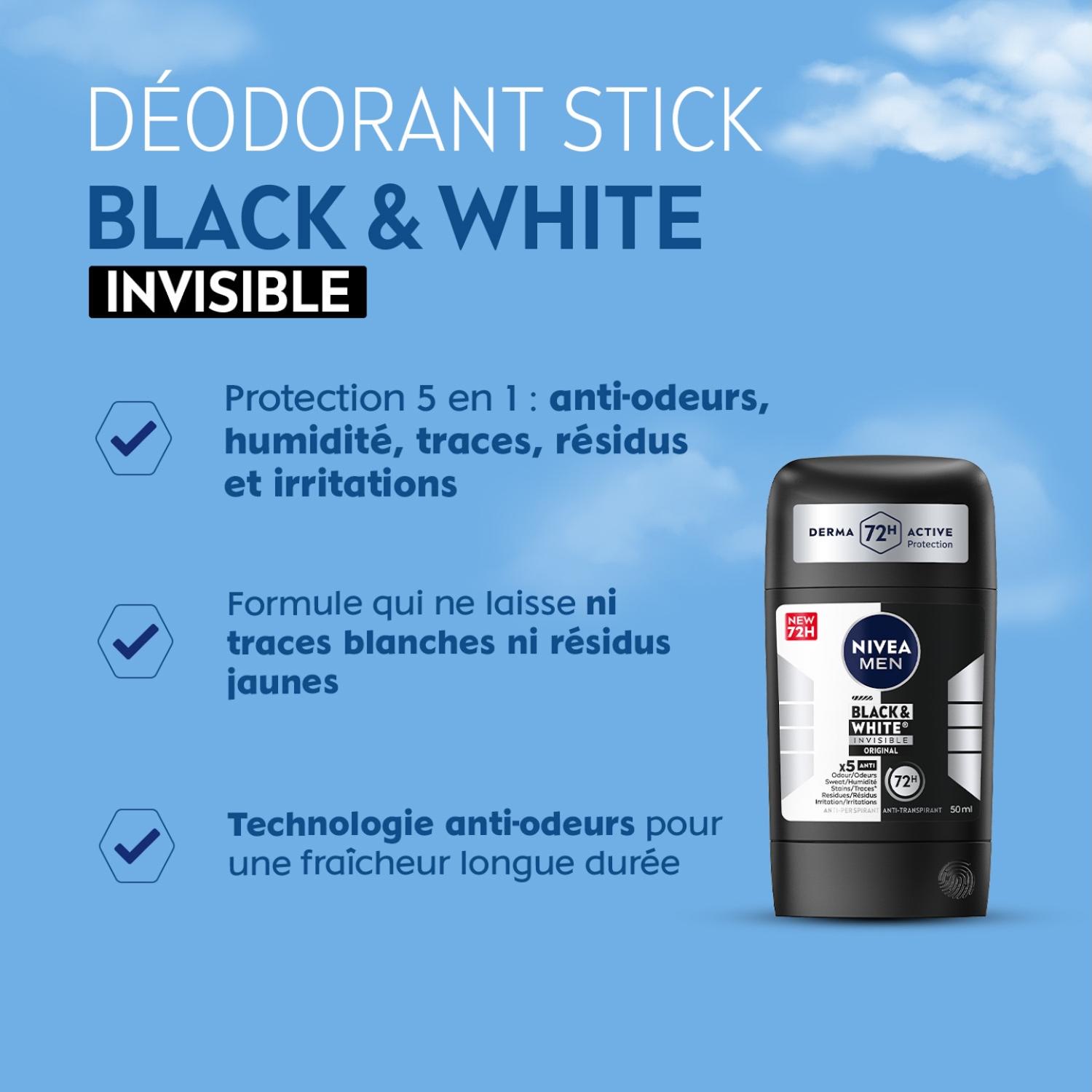 NIVEA MEN Déodorant Aisselles Black & White Original Protection 72h Stick 50 ml