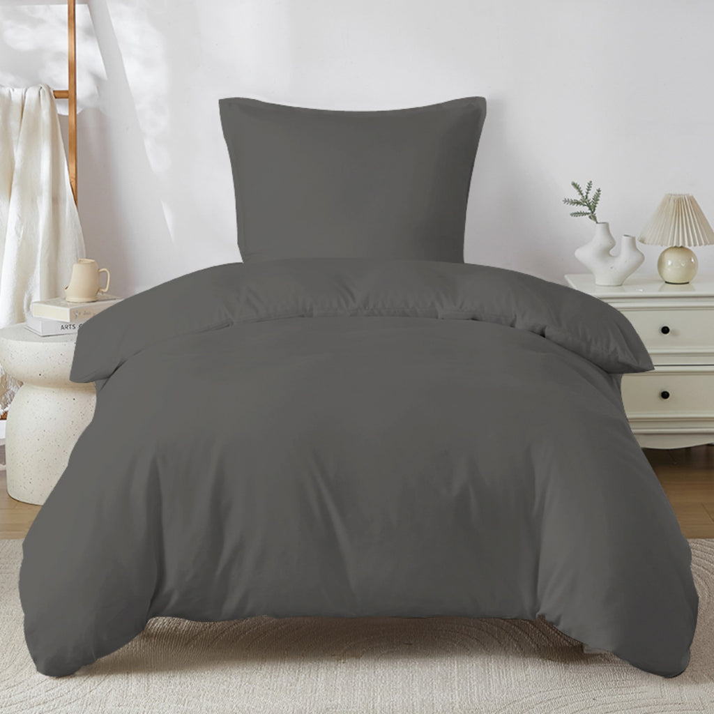 LEBONSOIR Parure de lit avec housse de couette gris foncé, 135 x 200 cm / 80 x 80 cm x 1, respirante durable douce confortable, avec fermeture éclair, 2 pièces