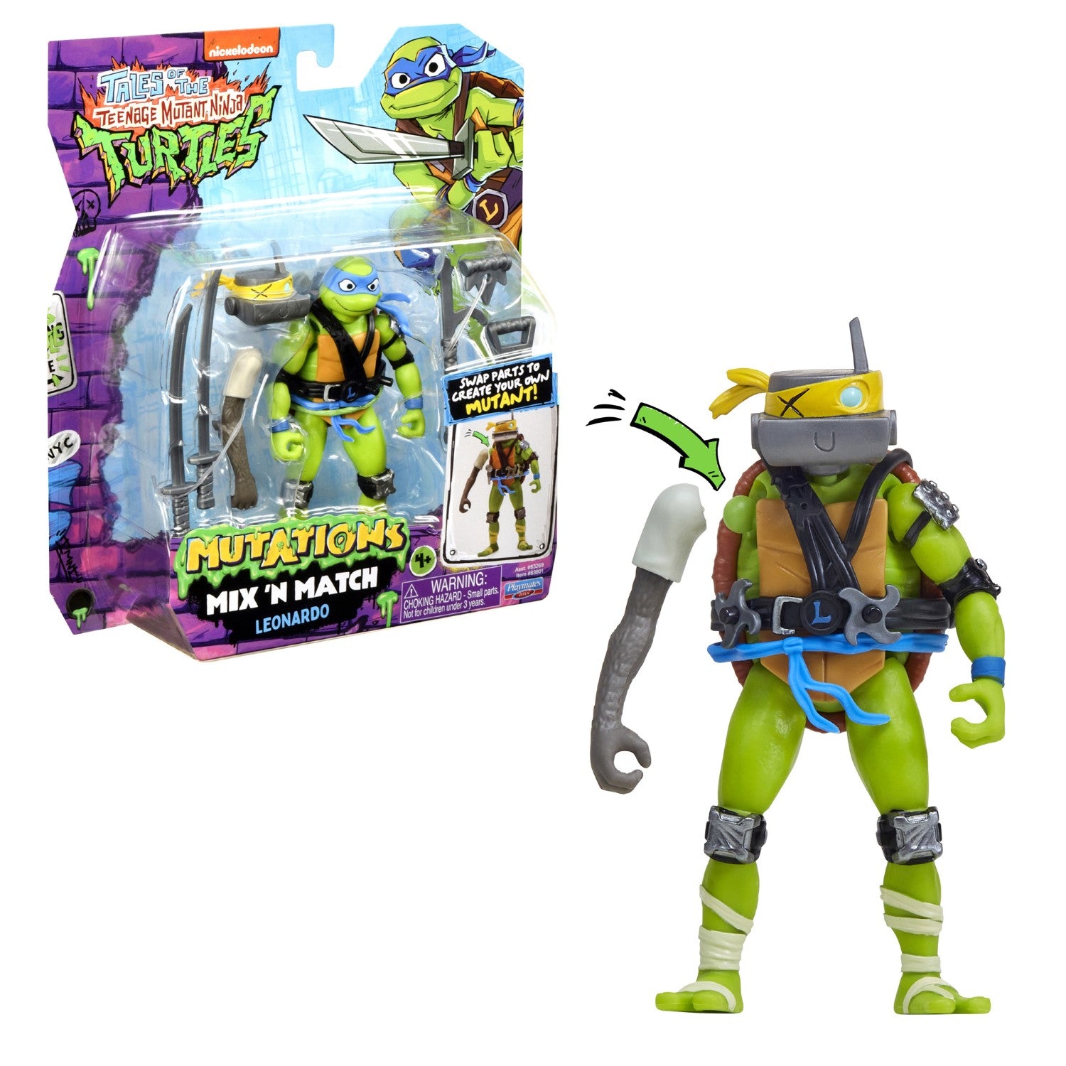 TORTUES NINJA Tortues Ninja, Figurine articulée 12 cm avec accessoires, Mix & Match, Leonardo, Pour les enfants à partir de 4 ans, T02011