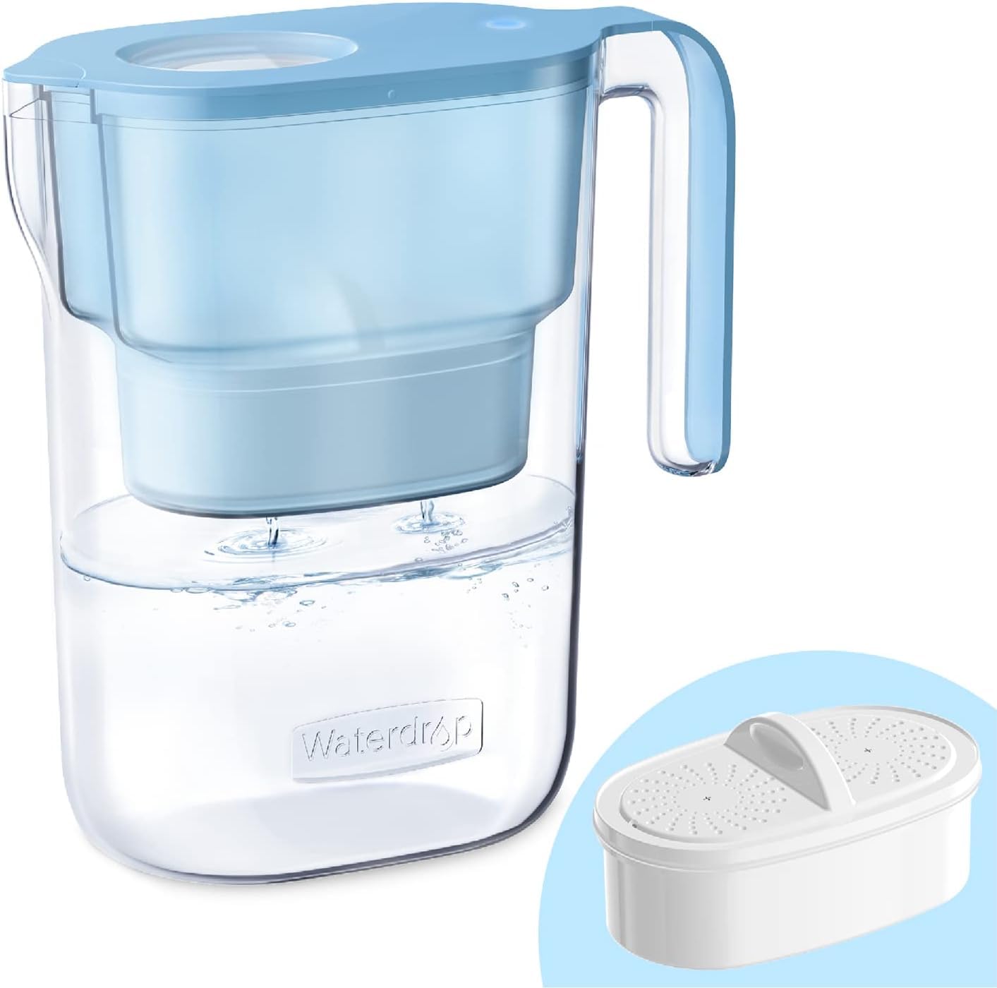 waterdrop Elfin Carafe Filtrante de Réfrigérateur avec 1 Cartouche Filtrante de 90 Jours, Réduit le Fluor, le Chlore et Plus, 2,5 L, Certifié NSF, sans BPA, Bleu