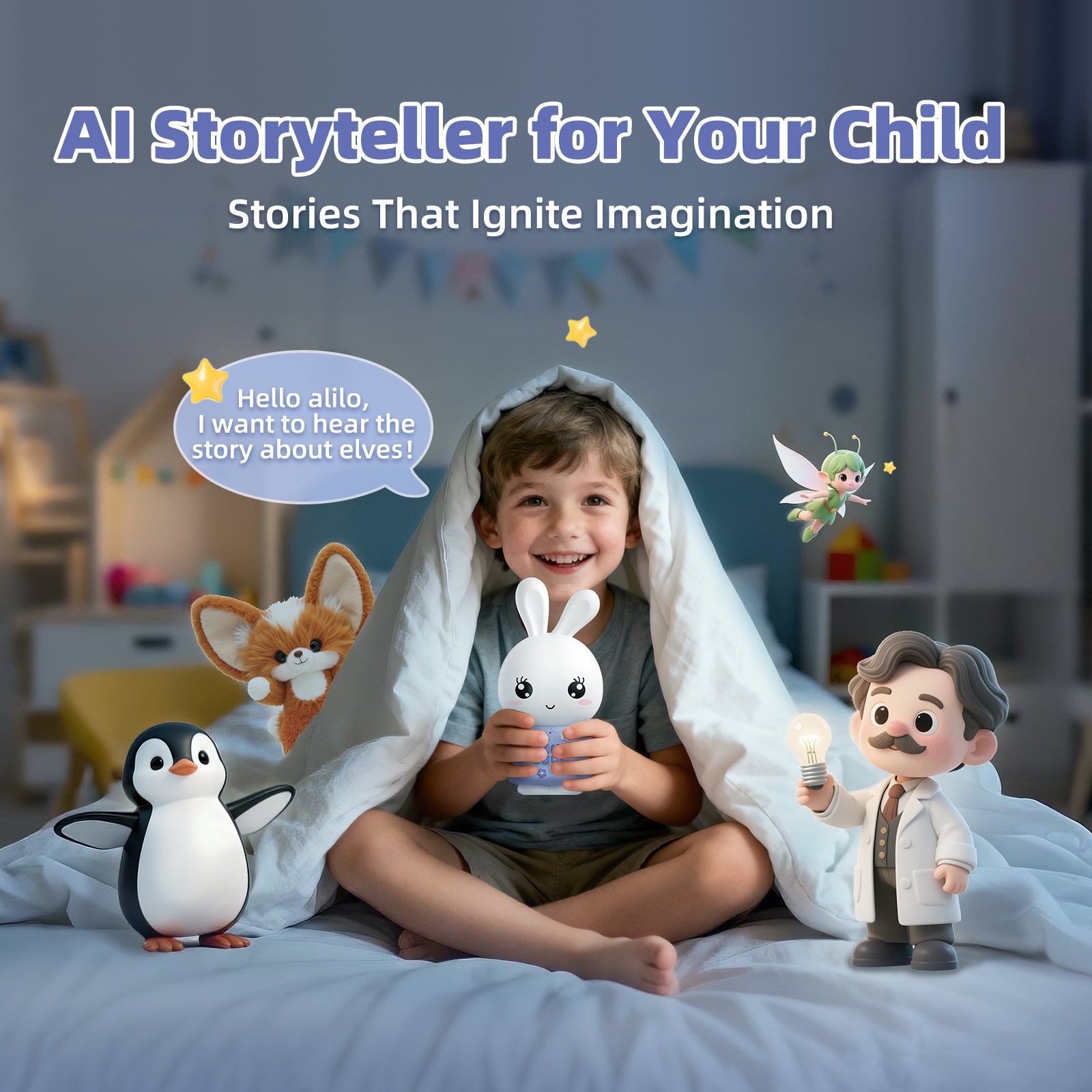 alilo Lapin Intelligent AI pour Enfants, Compagnon Interactif ChatGPT avec Voix en Temps Réel, 4 Agents & 91 Langues, Contient 48 Histoires en Anglais, 50 Contes, 66 Chansons, 28 Berceuses & 34 Morceaux Classiques, Haut-Parleur Bluetooth