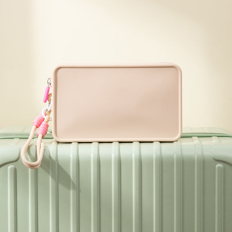 JORDAN&JUDY Trousse de rangement pour maquillage en silicone à blocs de couleurs portable à main 20 x 12 x 8 cm Kaki 1 pièce