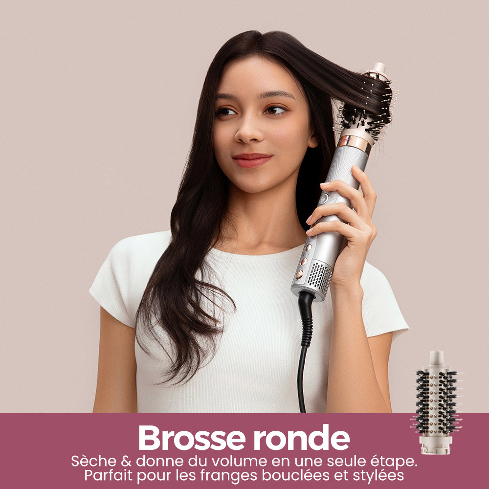 Lecomely Brosse coiffante à air 5 en 1 avec fonctions de bouclage et séchage automatiques, sèche-cheveux léger haute vitesse à air enveloppant avec technologie à ions négatifs