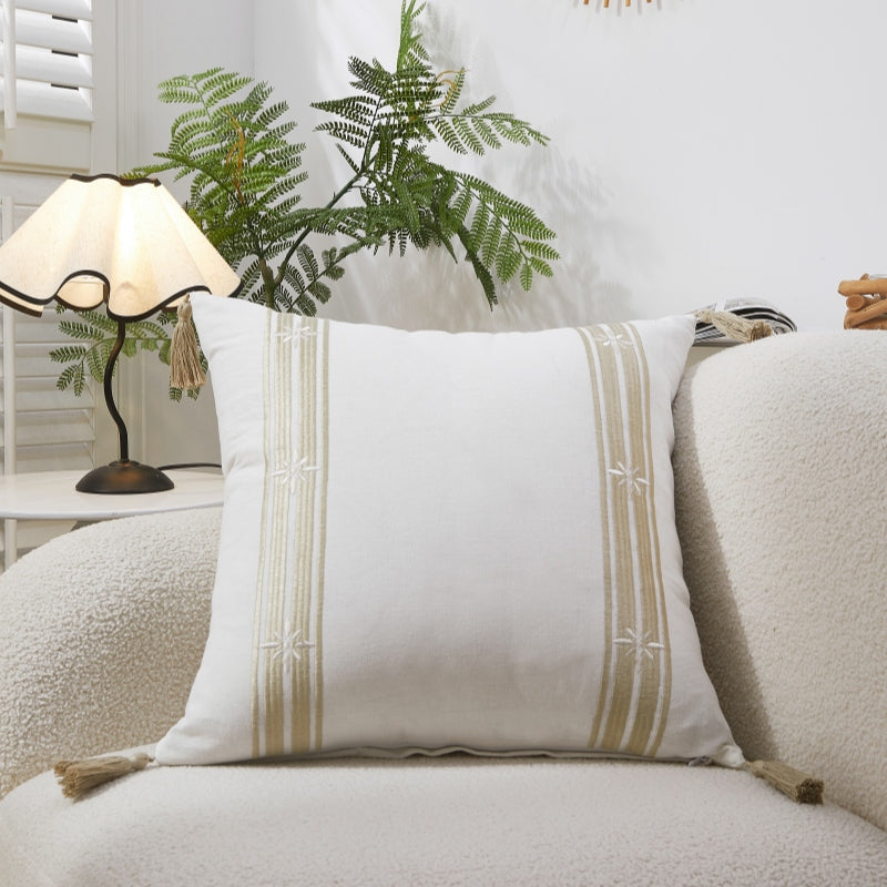 MEROPE, Housse de coussin en broderie polyester/coton, 50x50 cm, blanc/beige, 1 pack