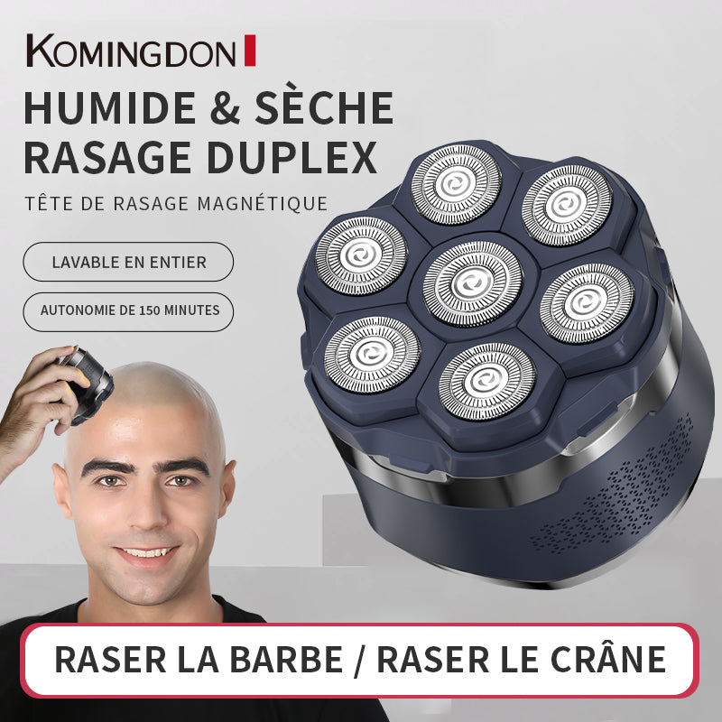 komingdon Tondeuse électrique pour tête rasage 6D sans fil pour homme, avec écran LED - 6 lames flottantes, rechargeable, idéale pour cheveux courts et le voyage - Noir