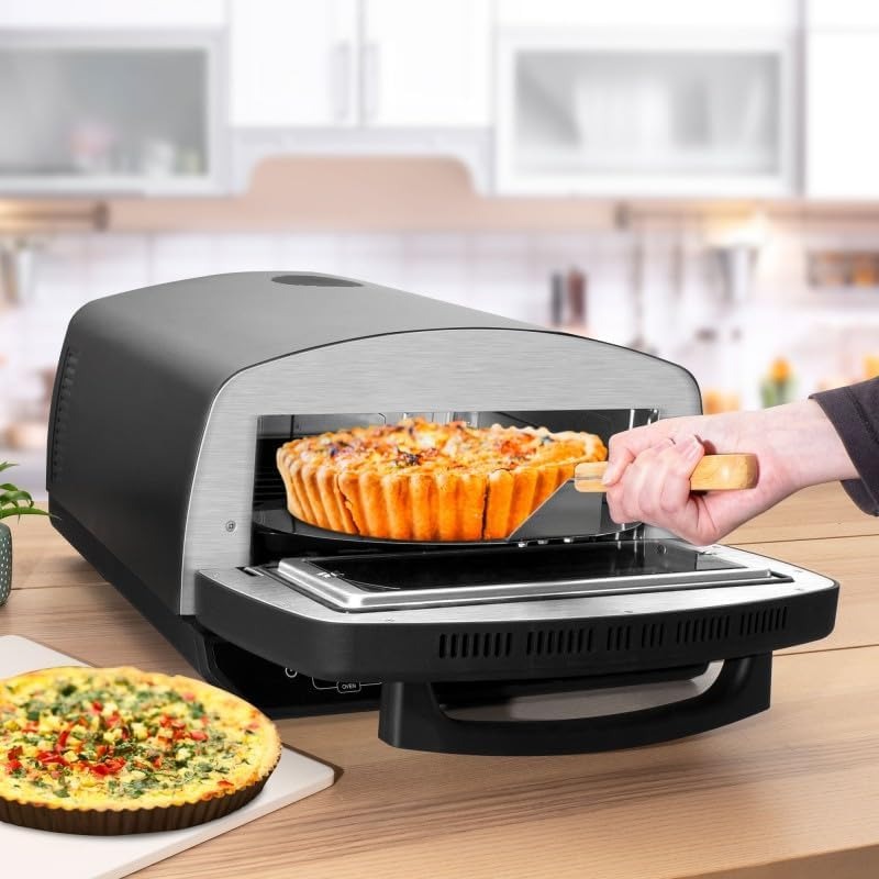 KitchenCook - Four à pizza - 2000 W - Jusqu'à 450 °C - 12 programmes - Plaque de cuisson en acier inoxydable émaillée, pelle à pizza et coupe-pizza